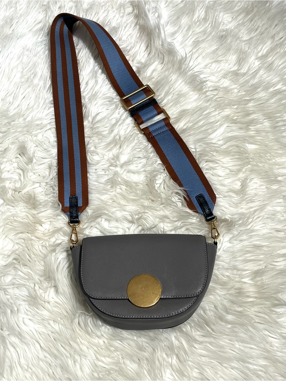 orYANY Lottie Saddle Bag Crossbody Gray Leather Adjustable Strap Small